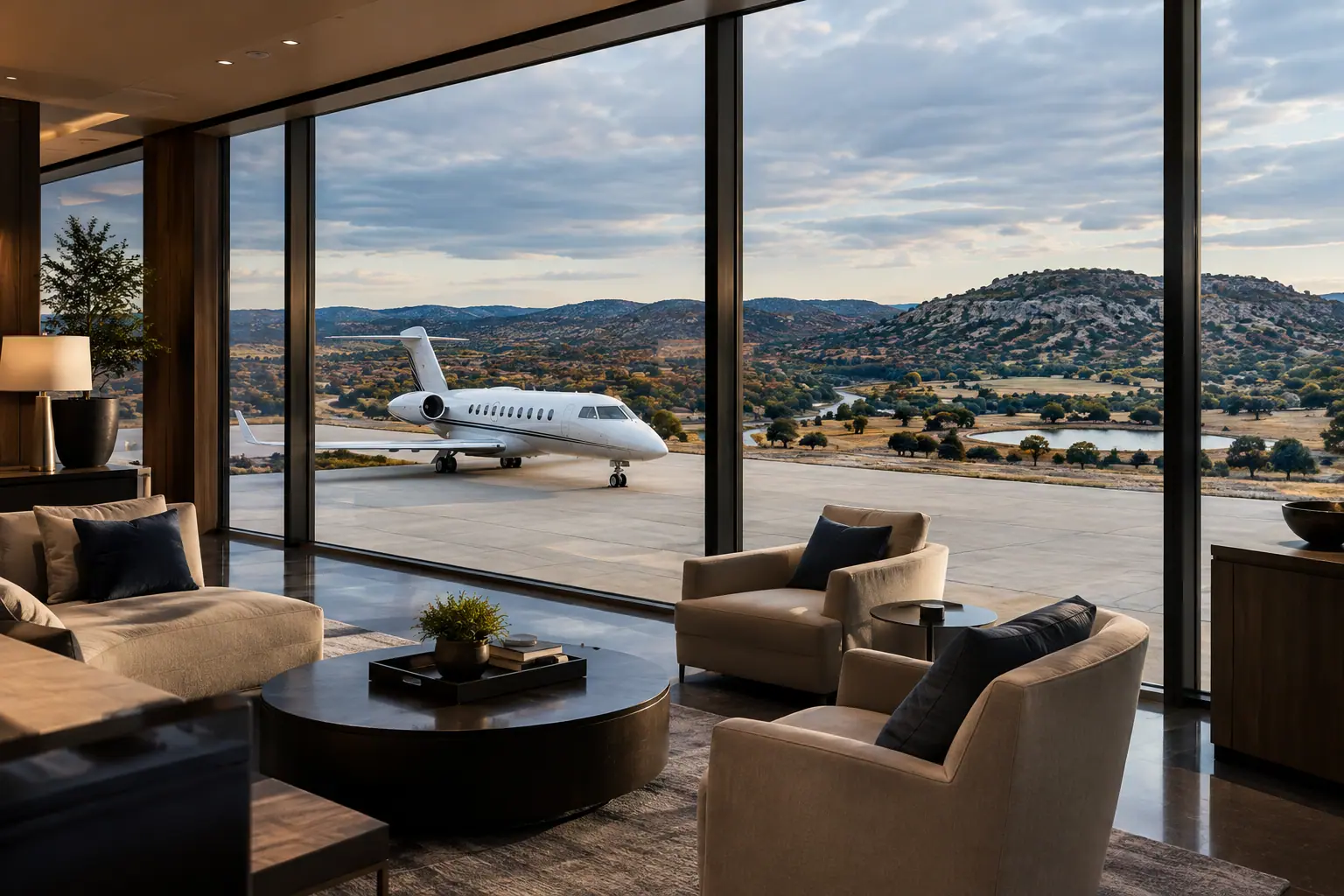 Private terminal lounge overlooking the ramp